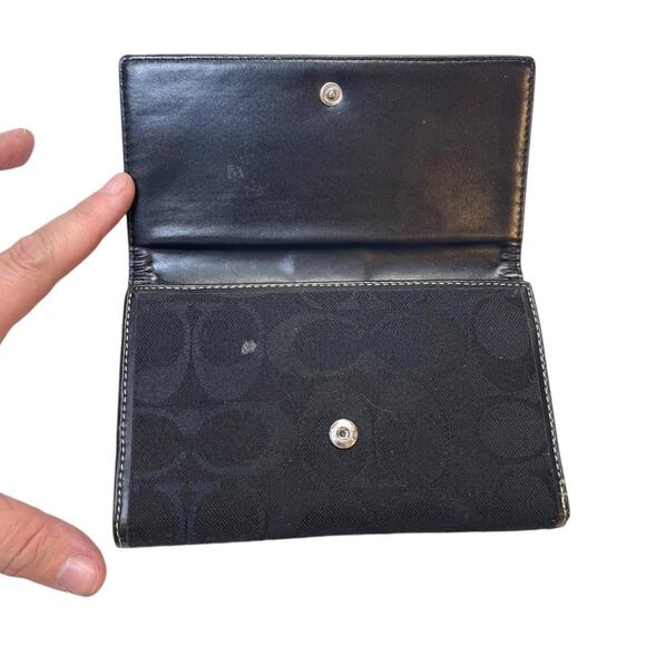 Coach Black Signature Canvas Continental Wallet Trifold Snap Vintage - Picture 4 of 6
